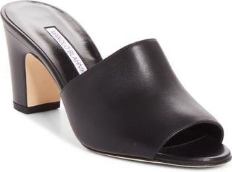 Manolo Blahnik Rapallarbar Block Heel Slide Sandal in Black at Nordstrom, Size 36.5