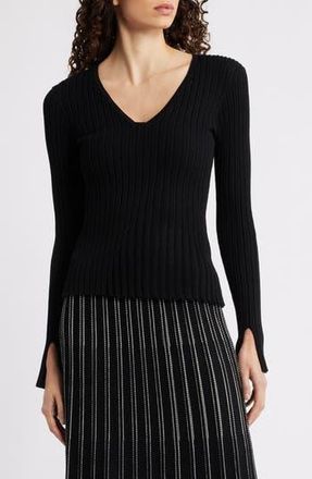 BOSS Ferunia Rib Knit Top in Monochrome Rib at Nordstrom Rack, Size X-Small