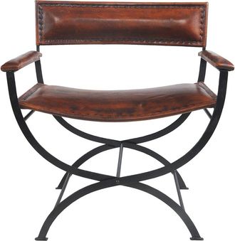 LR Home Capello Solid Mid-Century Modern Handmade Leather Director Accent Chair