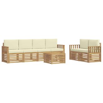 vidaXL Conjunto De Sof&aacute;s De Exterior 7 Pcs Blanco Y Crema Poli&eacute;ster Vidaxl
