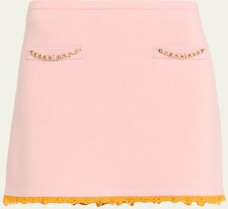 Casablanca Frayed Double-Faced Wool Mini Skirt