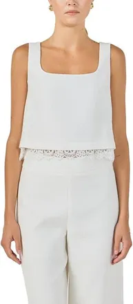 endless rose Lace Trim Sleeveless Top in White at Nordstrom, Size X-Small
