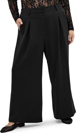 City Chic Jordan Pleat Wide Leg Pants in Black at Nordstrom