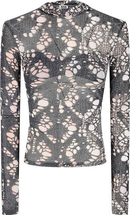 Avavav Hooded Top Printed Distressed Knit