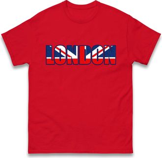 Generic London British Flag T-Shirt, London England Union Jack Themed T-Shirt, Men Women Unisex Kids Adults Tee Top (Red, XL)