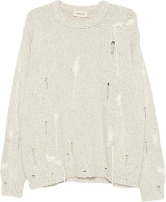 ATOMOFACTORY Gedetailleerde trui met ronde hals - Heren - Ronde hals truien - Beige - XL - Leer - Truien & Vesten