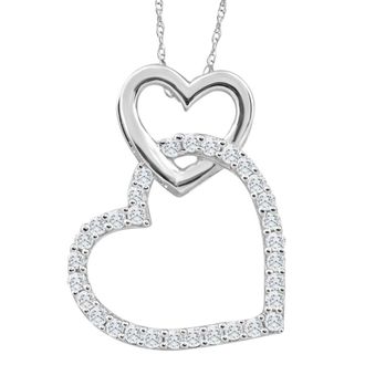 Pompeii3 10K White Gold 1/4Ct TW Diamond Small Heart Pendant Necklace 1 Tall