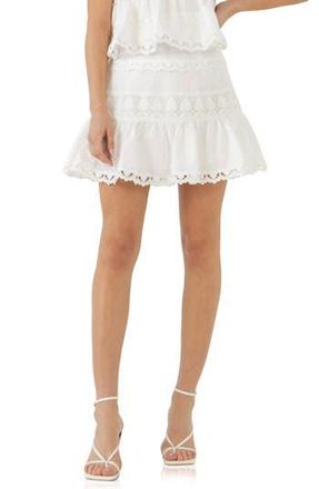 endless rose Lace Trim Cotton & Linen Miniskirt in White at Nordstrom Rack, Size X-Small