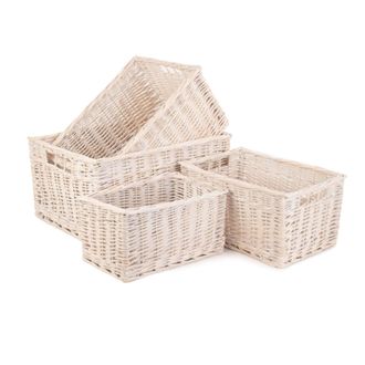 Red Hamper Wicker White Wash Storage Open Baskets Set of 4
