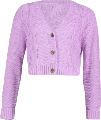 Generic AA Essantials Womens Crop Cable Knitted Cardigan - Ladies Long Sleeve Open Classic 3 Button Cropped Cardigans Top (Light Pink, 12-14)