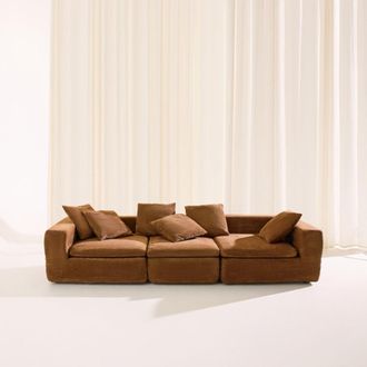 Sweeek Sof&aacute; envasado al vac&iacute;o modular de tela chenilla, 4 plazas, terracota