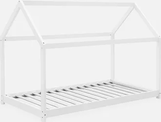 Sweeek Cama Infantil De Pino Natural, 90x190cm, Tobias, Blanco, 196x99x136 Cm