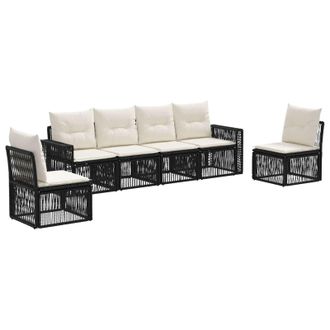 vidaXL Conjunto De Sof&aacute;s De Jard&iacute;n 6 Pcs Negro Y Blanco Crema Vidaxl