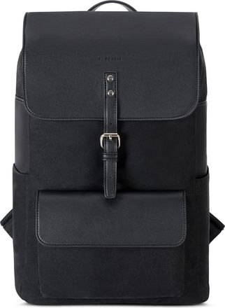 Expatrié Backpack Women Cotton Canvas & Vegan PU Leather Black Ella Daypack Large - Women Rucksack Elegant - Backpacks 15l Bag