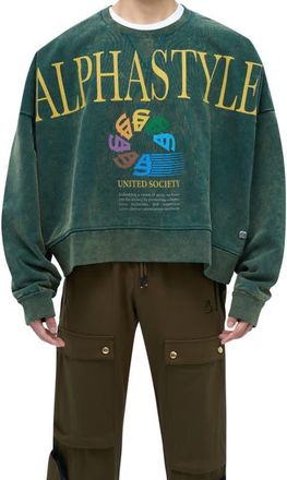 AlphaStyle UNITED CREW in Green at Nordstrom, Size Xx-Large