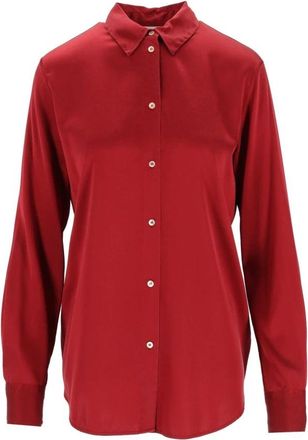 Forte_Forte Lange Mouwen Zijde Blouse - Dames - Overhemden - Rood - S - Overhemden