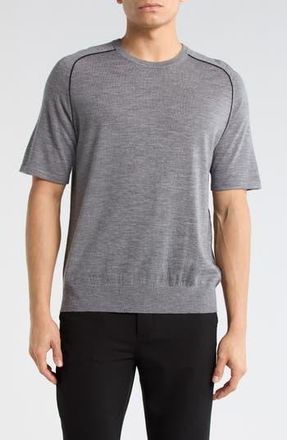 Helmut Lang Contrast Piping Wool T-Shirt in Grey Melange/Black at Nordstrom Rack, Size X-Small