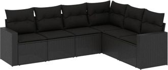 vidaXL Set De Sof&aacute;s De Jard&iacute;n 6 Piezas Y Cojines Rat&aacute;n Sint&eacute;tico Negro Vidaxl