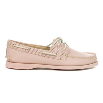Sperry Top-Sider Authentic Original 2-Eye Pin Perf Full Grain Leather Womens Boat Shoes - Rose - Size:UK 2.5