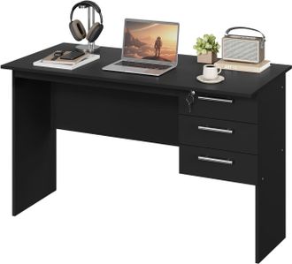 Woltu Woltu Escritorio De Madera Negra Con 3 Cajones (120x60x75 Cm)