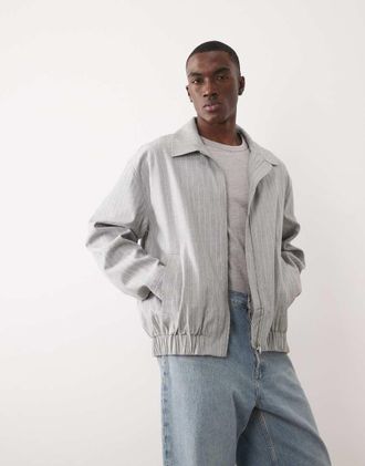 Asos Giacca harrington grigia a righe-Grigio