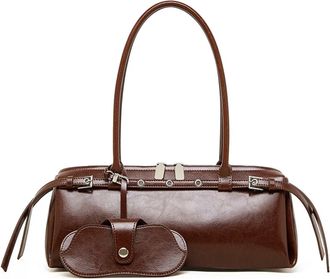 Generic Underarm Cowhide Genuine Leather Handbags Women Vintage Shoulder Bag Female Luxury Long(Coffee)