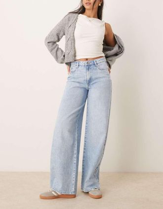 Jacqueline de Yong high waisted wide leg jeans in light blue wash