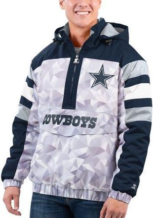 Starter Mens Starter White/Navy Dallas Cowboys Thursday Night Gridiron Raglan Half-Zip Hooded Jacket in Gray at Nordstrom, Size Medium
