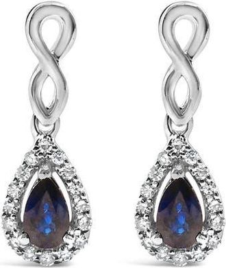 House of Brilliance 10K White Gold Pear Blue Sapphire 1/7 Ct Diamond Infinity Drop and Dangle Earrings at Nordstrom