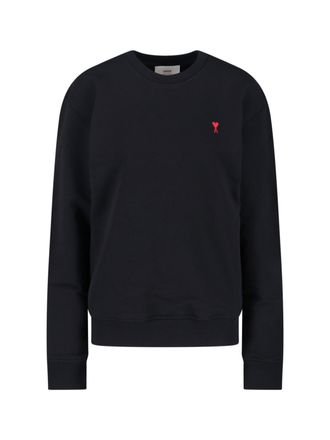 Ami Crewneck Sweatshirt with Embroidered Logo and Ribbed Trims