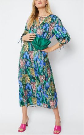 JayLey Silk Animal Print Shirt Dress In Green/multi