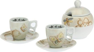 Thun Set 2 Tazzine caffè e Zuccheriera - Linea Elegance - Porcellana - 110 ml - Ø 6,5 cm - 5,5 cm h - piattino Ø 11,5 cm - zuccheriera 11x11x120 cm