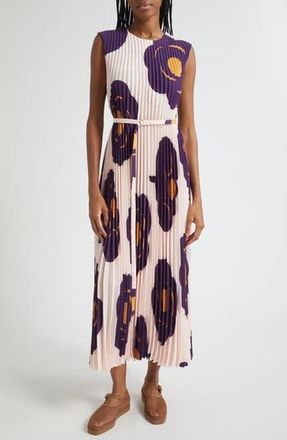 Marimekko Juhlia Tumma Pleated Belted Sleeveless Maxi Dress in Light Pink Dark Violet Brown at Nordstrom Rack, Size 4 Us / 34 Eu