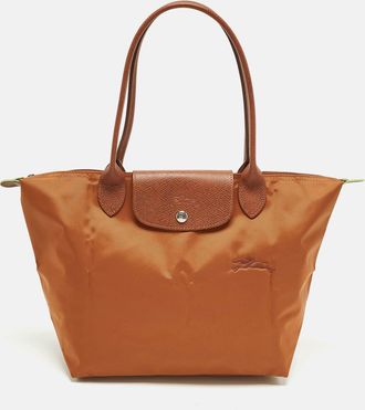 Longchamp Le Pliage Long Handle M Brown Leather And Nylon