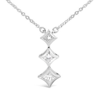 House of Brilliance 10K Gold 1/5 Cttw Princess Cut Diamond 3 Stone Drop Pendant Necklace in White at Nordstrom