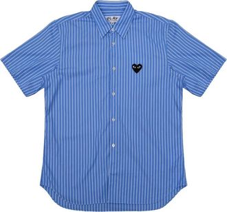 Comme Des Gar&ccedil;ons Striped Short Sleeve Shirt - Heren - Korte mouwen Overhemden - Blauw - XL - Katoen - Overhemden