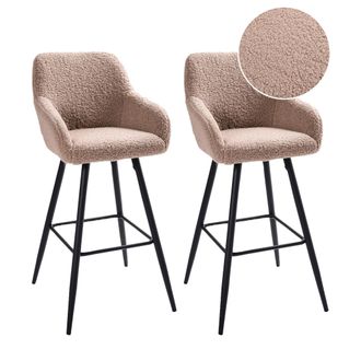 Beliani Conjunto De 2 Sillas De Bar Moderno De Boucl&eacute; Acolchado Con Reposabrazos Patas De Metal Gris Pardo Casmalia