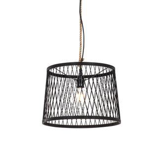 QAZQA R&uacute;stico L&aacute;mpara Colgante Exterior R&uacute;stica De Rat&aacute;n Negro 40 Cm - Calamus /acero Redonda Adecuado Para Led Max. 1 X 40 Watt - Qazqa