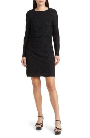 Kobi Halperin Inverse Sequin Ruched Long Sleeve Lace Minidress in Black at Nordstrom, Size Small