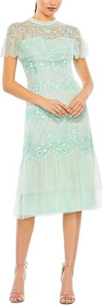 Mac Duggal Embroidered Ruffled Cap Sleeve Midi Dress