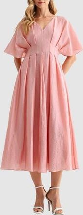 Mila Mae Short Sleeve Fit & Flare Maxi Dress in Blush at Nordstrom Rack, Size X-Small