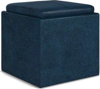 Simpli Home Rockwood 17In Contemporary Square Cube Storage Ottoman With Tray