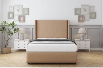 Comfort Beds Ayla Dumfries Divan Set No Drawers-54 Wingback-Footboard in Light Brown | Size: Super King