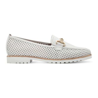Tamaris Loafers, female, White, 3 UK, White Flat Shoes with Gold Buckle