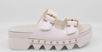 Bussola Womens Cleopatra Platform Slide Sandals In Bright White Vachetta