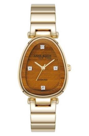 Anne Klein Diamond Dial Three Hand Quartz Bracelet Watch, 26mm x 38mm in Goldtone/Tiger at Nordstrom Rack