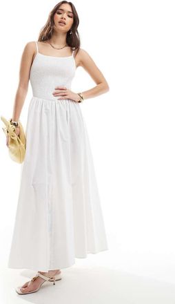 4th & Reckless Vestito lungo con spalline sottili arricciato bianco con vita a V