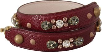 Dolce & Gabbana Womens Bordeaux Leather Crystals Bag Shoulder Strap Python