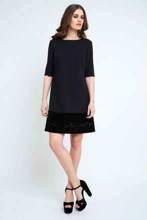 M&oacute;veis Conquista Womens Black A Line Dress with Lace Detail - Size EU 36 (Womens)