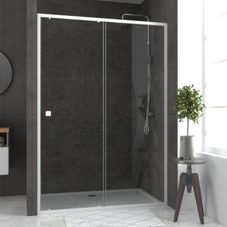 Aurlane Puerta De Ducha Corredera Blanca 140x190 Cm + Plato 80x140 - Whity Slide